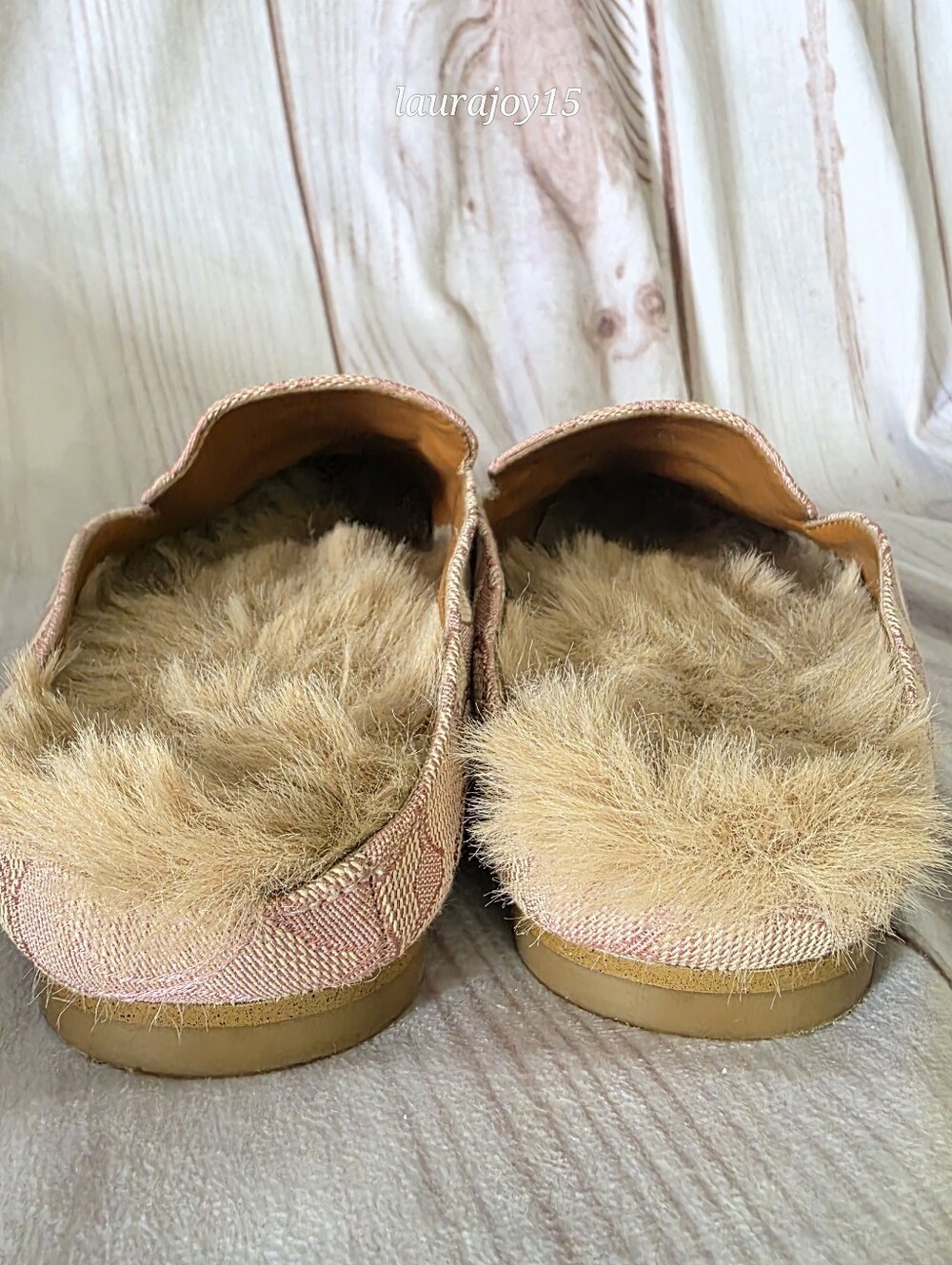 Coach Sienna Sherpa Slides Shoes Pink Signature Jacquard Gold Horsebit Womens 6 - Picture 7 of 10